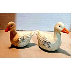 Pair of Vintage Miniature White Porcelain Ducks
